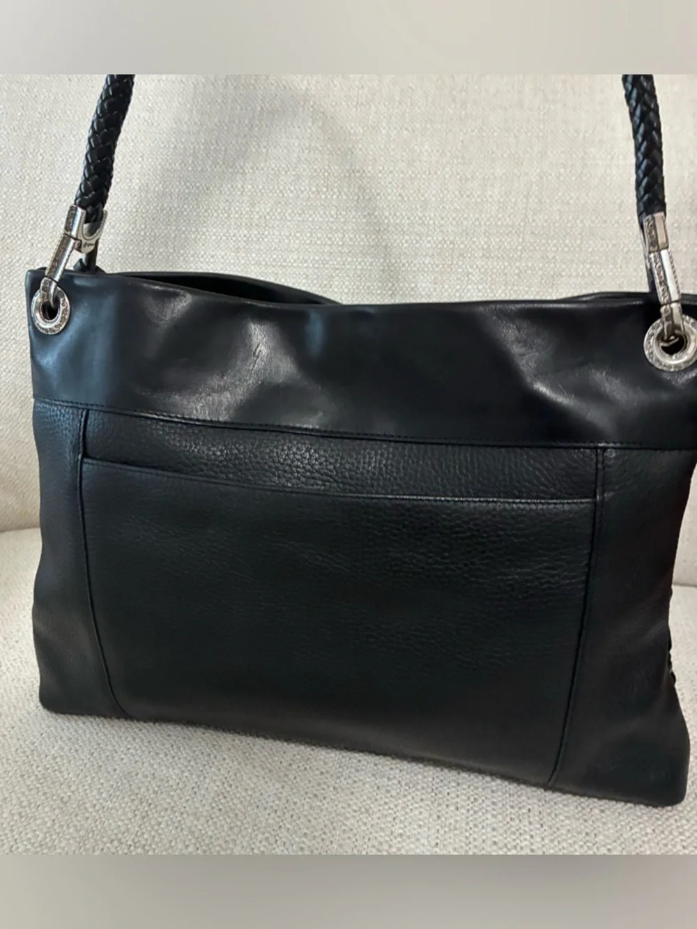 Brighton EUC Black Braided Leather Shoulder Bag with Detachable Strap - Picture 2 of 16